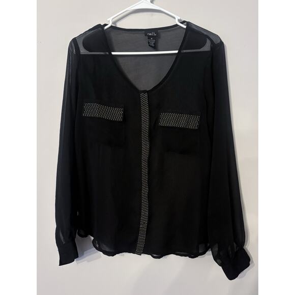Women's Button-Down Long Sleeve Blouse All Seasons Collection Size M Black - Picture 2 of 6